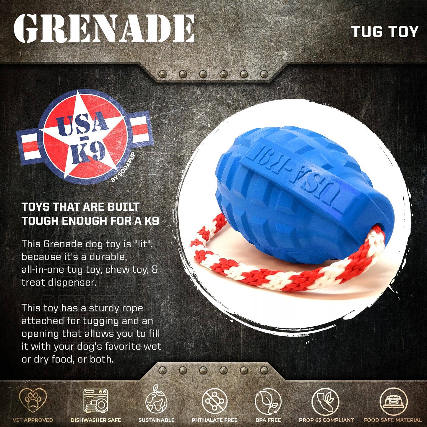 USA-K9 Grenade - Chew Toy - Reward Toy - Blue
