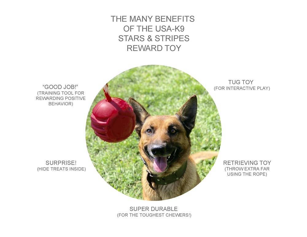 USA-K9 Stars and Stripes- Durable Reward Toy - Large - Red